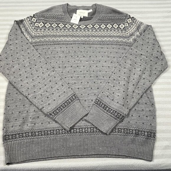 Frank & Oak Sweater Mens 2XL XXL Gray Nordic Fair Isle Wool Blend Crewneck Knit - Picture 1 of 8